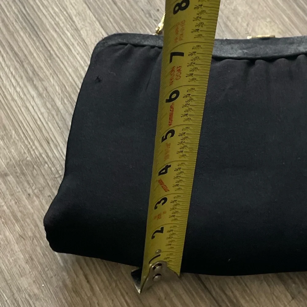 Vintage 1950s Black Fabric Gold Metal Clasp Top Shoulder Bag and Change Purse - Picture 15 of 15